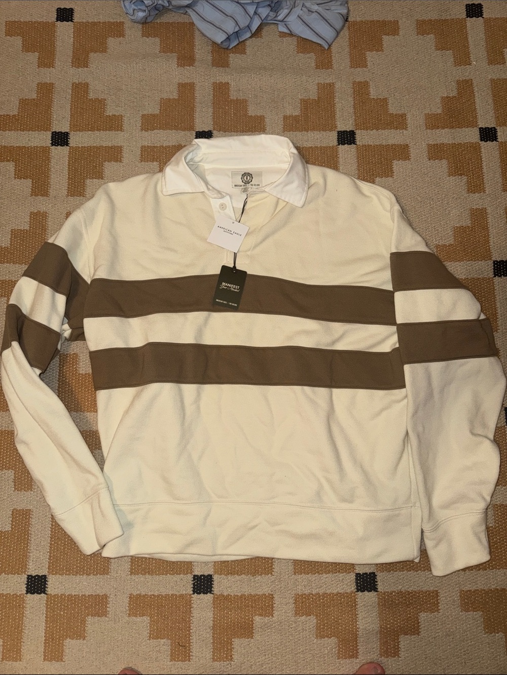 Men's Cream and Brown Striped Rugby Sweater - American eagle travis kelce
